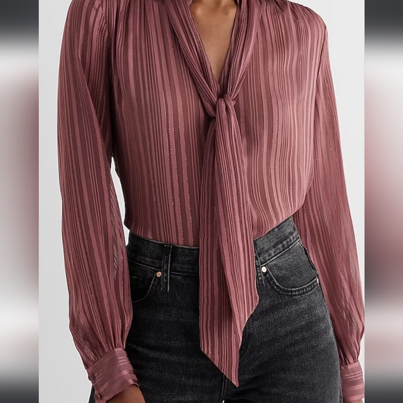 Express Tie Neck Relaxed Portofino Button Down Shirt - Size S - Picture 4 of 14